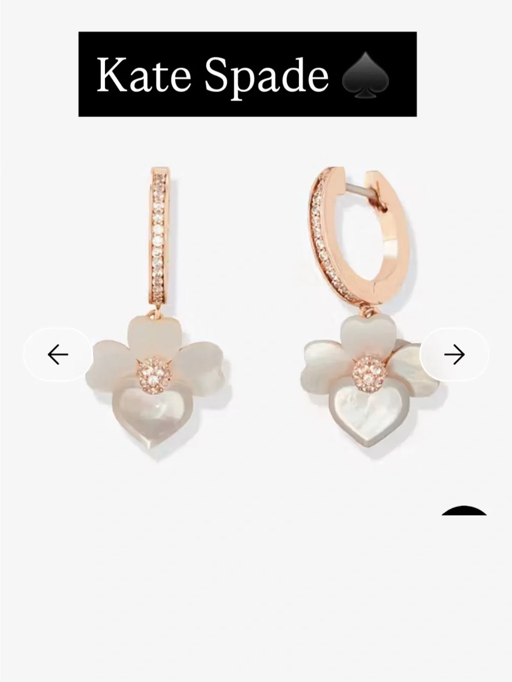kate spade Rose Gold Hoop Earrings with Mother-of-Pearl Flower Drops NWT
